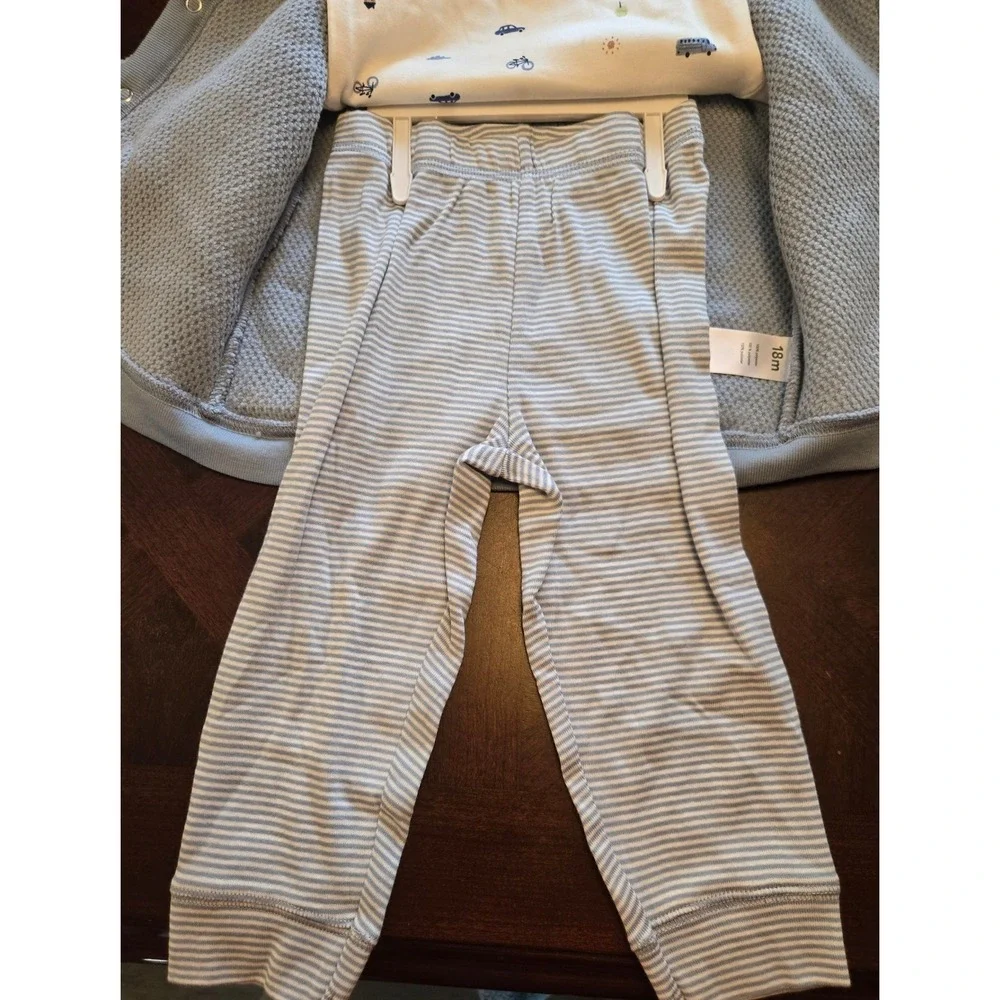 Carters Just One You Baby Boys 3pc Sherpa Cardigan Bodysuit Pants Set Blue 18M